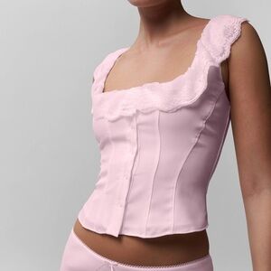 Guizio Paloma Pink floral Lace Trim scoop neck sleeveless Blouse size large